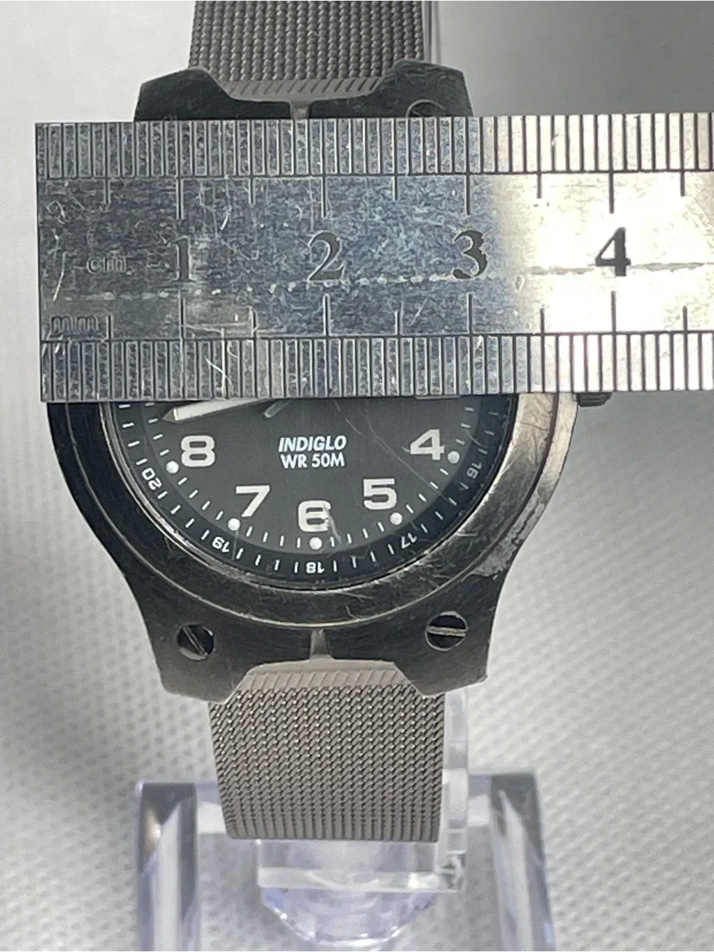 Vintage Timex Expedition Indiglo Watch 24 Hour Dial All Stainless Mesh Bracelet